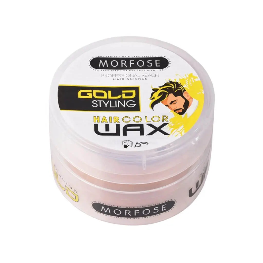 Morfose Color Haar Wax in Golddose für flexibles Haarstyling und brillante Haarfarbe.