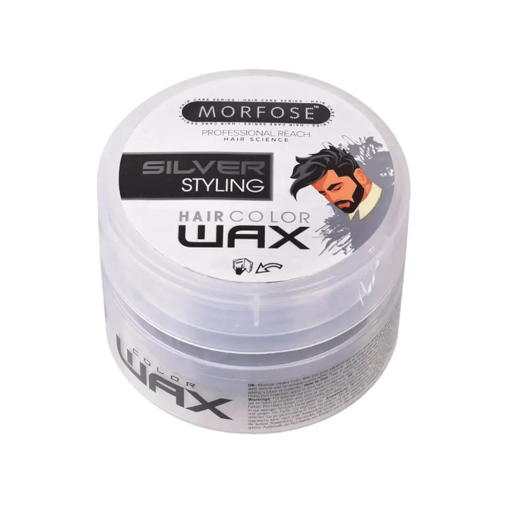 Morfose Color Haar Wax Silber in 100ml Dose, ideal für kreatives Haarstyling und Pflege.
