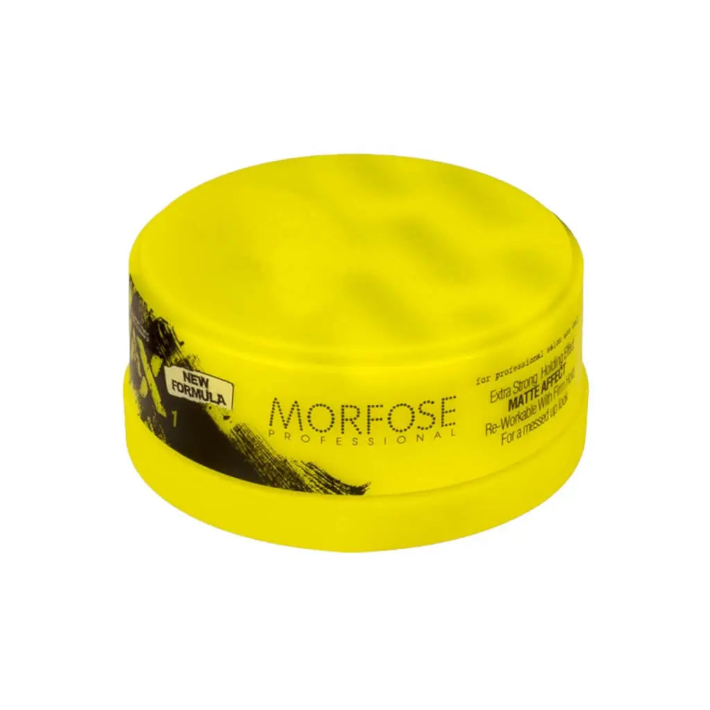 Morfose Matte Styling Wax Extra Strong No.1 in gelber Dose für starke Haarstylings und matte Frisuren.