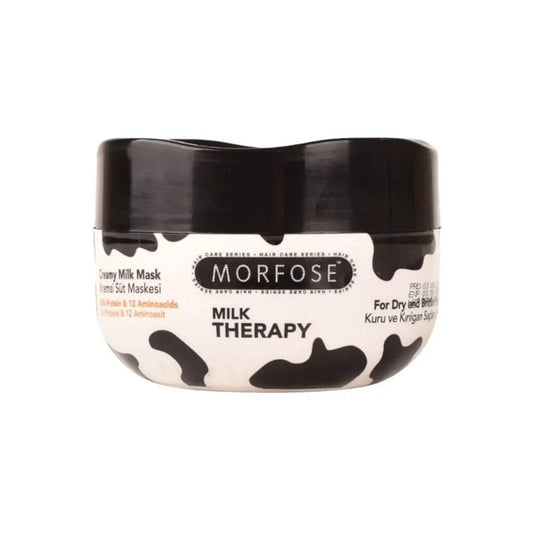 Morfose Milk Therapy Haarmaske in einer eleganten 500 ml Verpackung für intensiven Feuchtigkeitsschutz.