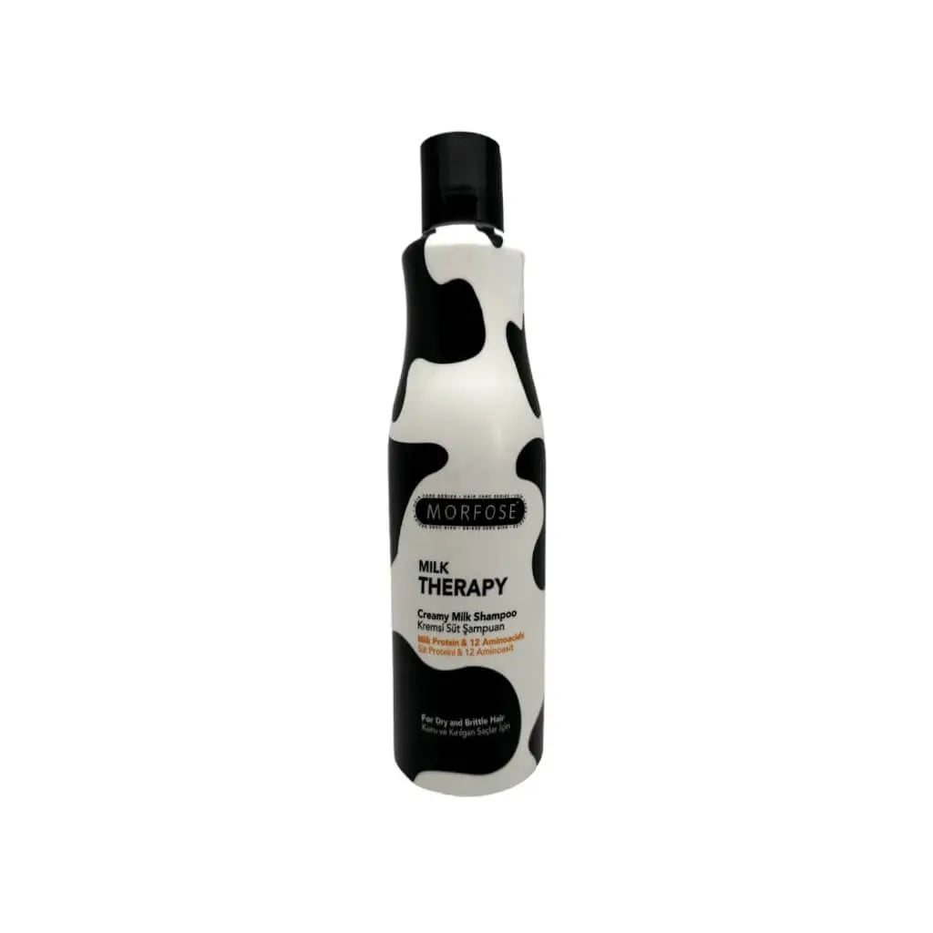 Nahaufnahme von Morfose Shampoo mit cremiger Textur, ideal für nährende Haarpflege mit Milchprotein.