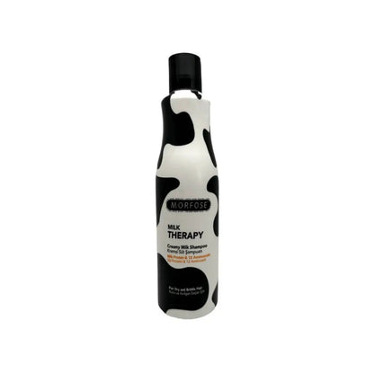 Nahaufnahme von Morfose Shampoo mit cremiger Textur, ideal für nährende Haarpflege mit Milchprotein.