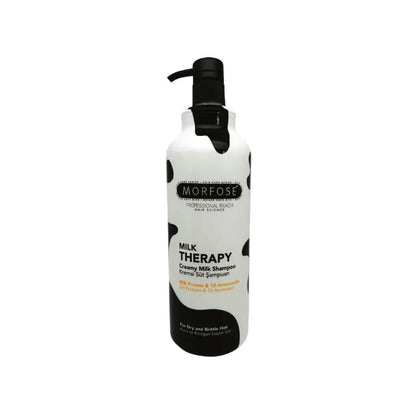Morfose Milk Therapy Shampoo in eleganter Flasche mit frischer Milch- und Proteinformel für gesundes Haar.