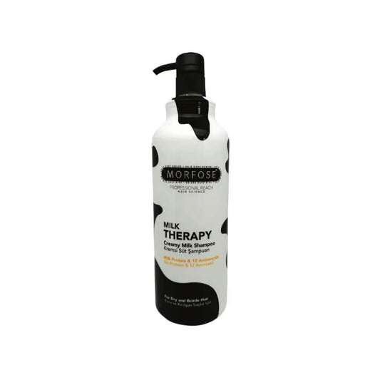 Morfose Milk Therapy Shampoo in eleganter Flasche mit frischer Milch- und Proteinformel für gesundes Haar.
