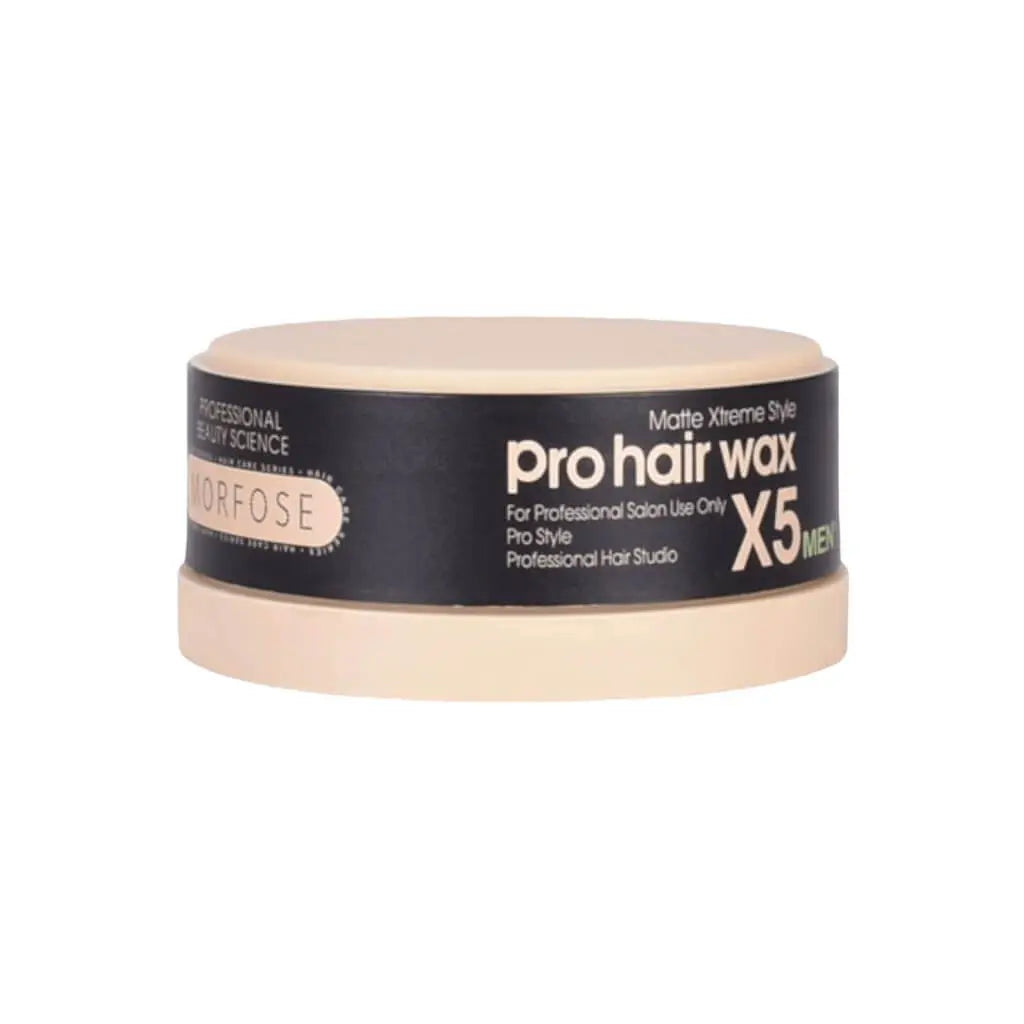 Morfose Pro Hair Wax X5 Matte im schwarzen Tiegel für starken Halt und mattes Finish für Männer.