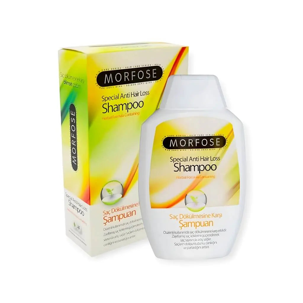 Morfose Anti-Haarausfall Shampoo 300 ml in einer eleganten Flasche für gesundes Haarwachstum mit Biotin.