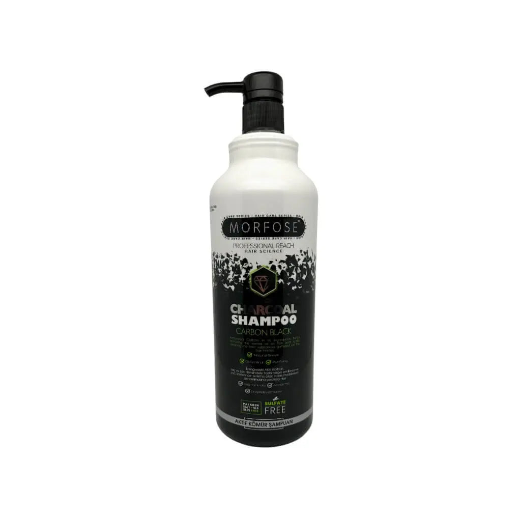 Morfose Carbon Shampoo Black 1000 ml mit Aktivkohle für optimale Haarreinigung und Pflege.