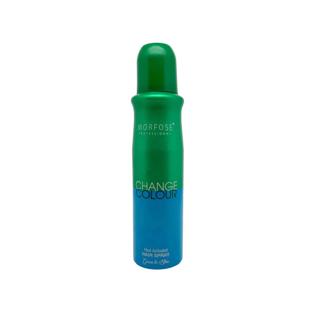 Morfose Change Color Spray in grün-blau, ideal für temporäre Haarfarbe und kreatives Haarstyling.