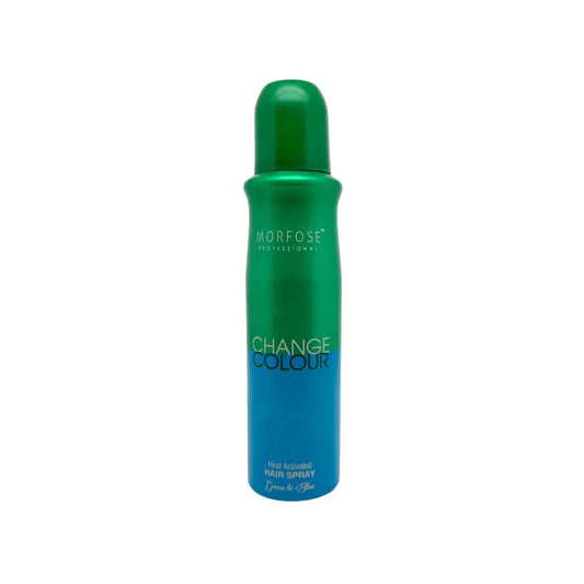 Morfose Change Color Spray in grün-blau, ideal für temporäre Haarfarbe und kreatives Haarstyling.