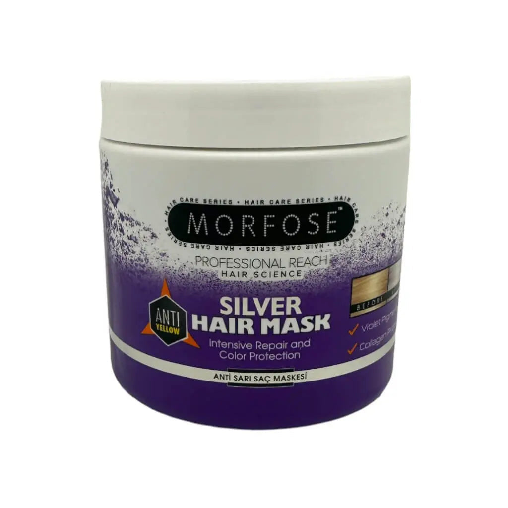 Morfose No Yellow Silbermaske 500 ml in eleganter Verpackung für effektive Blondpflege gegen Gelbstich.