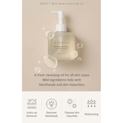 Anwendung des NEEDLY Mild Deep Cleansing Oil zur mühelosen Entfernung von Makeup und Unreinheiten.