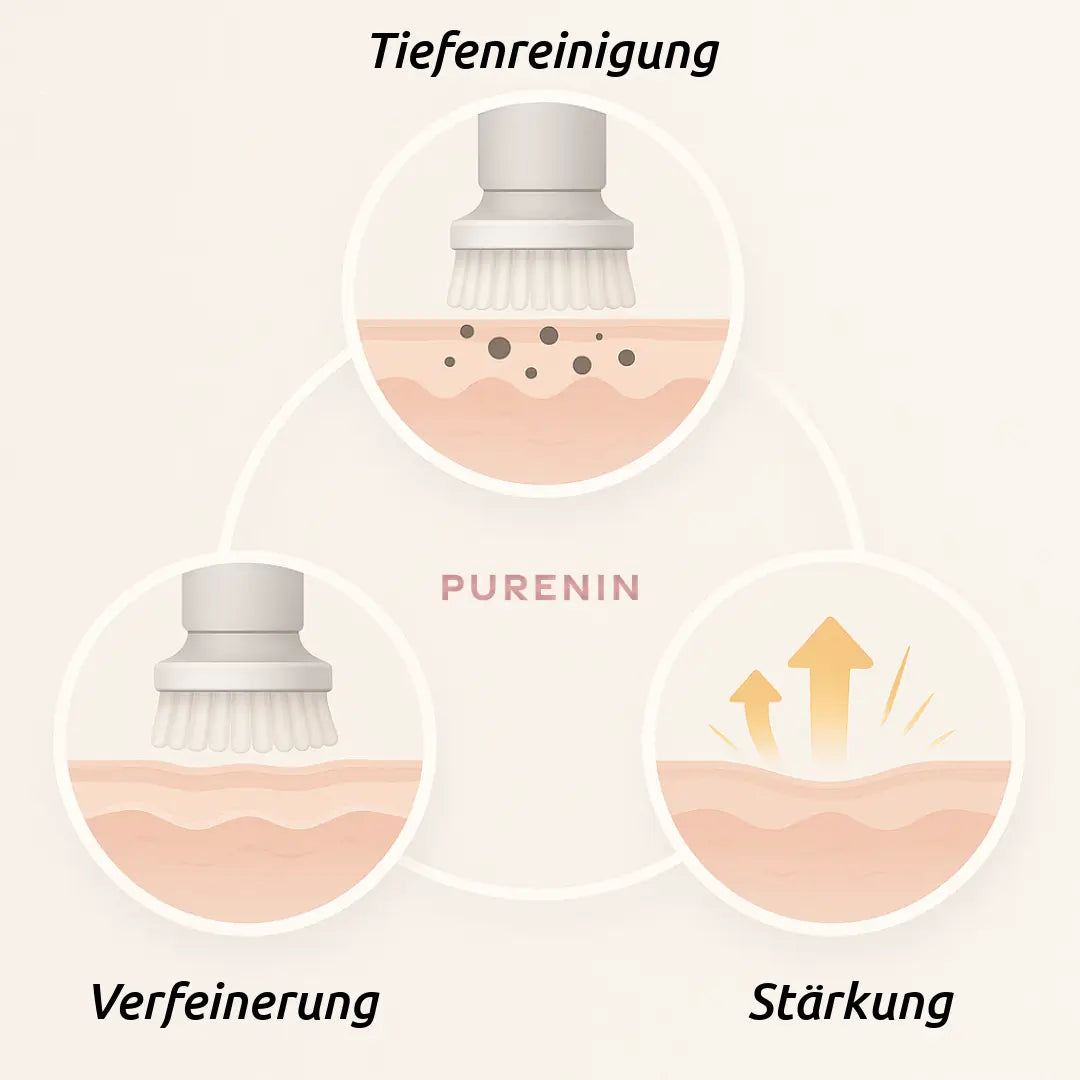 Anwendung der Purenin Gesichtsbürste auf einer sauberen Hautoberfläche