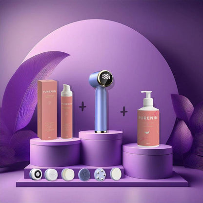 Purenin Gesichtsbürste im Badezimmer, bereit für eine entspannende Gesichtspflege-Routine