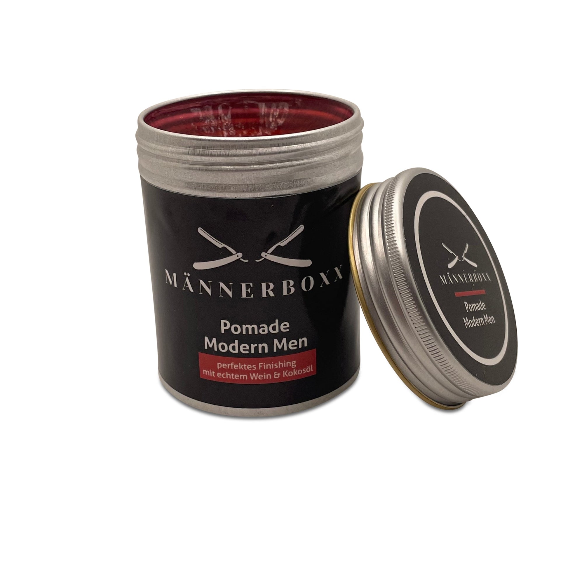 Detailaufnahme der Haarpomade Modern Men, perfekt für stilvolles Haarstyling und Männerpflege.