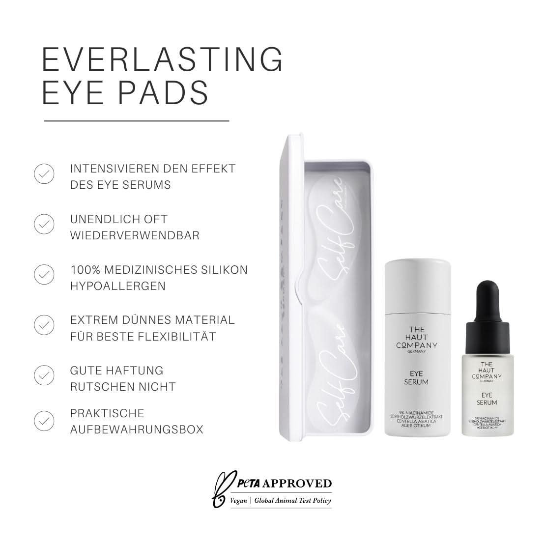 Close-up der Eye Pads von ekovita, angereichert mit Hyaluronsäure für intensive Feuchtigkeit.