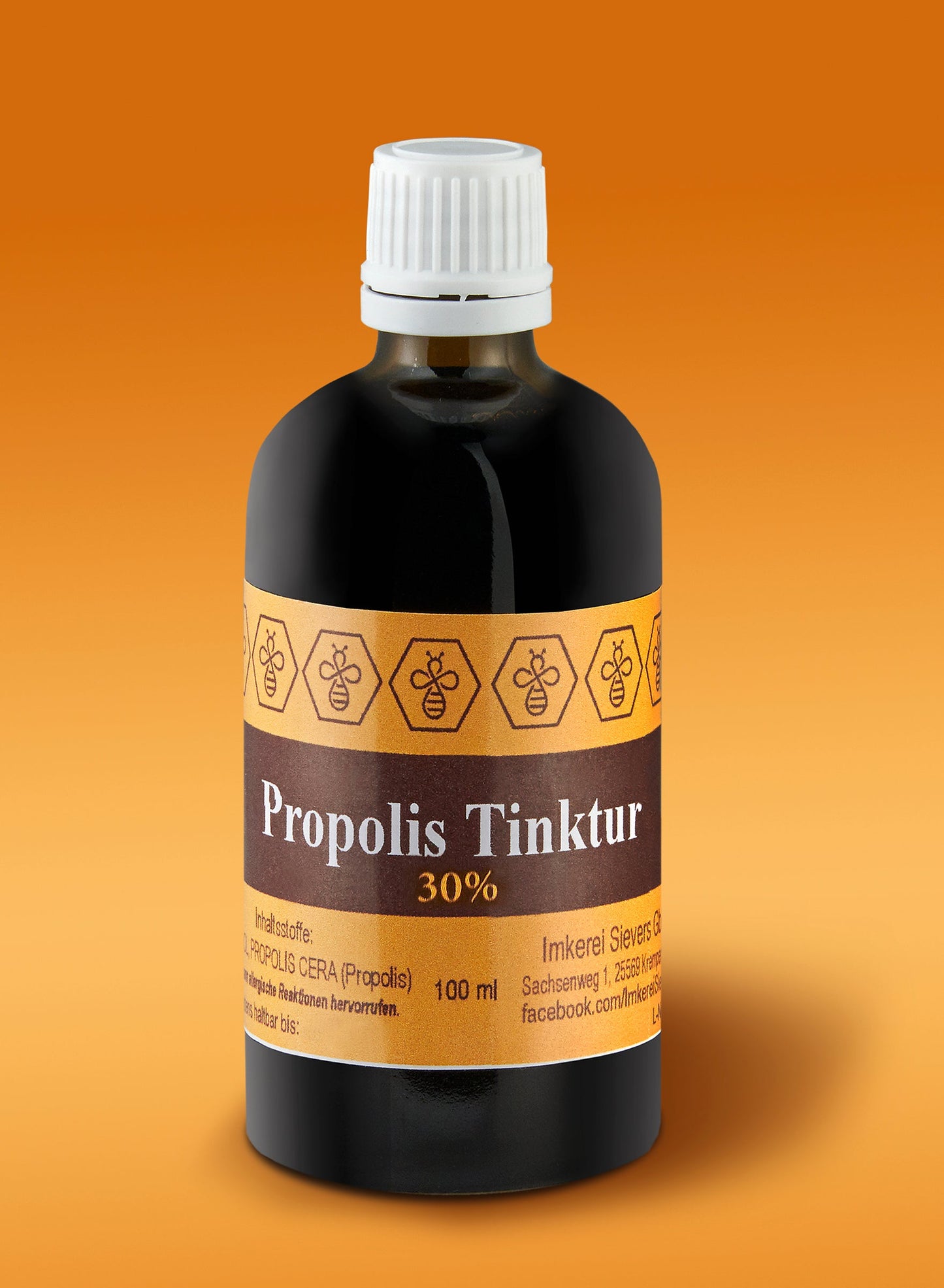 Das Etikett der Propolis Tinktur zeigt die hochwertigen Inhaltsstoffe zur Immunstärkung.