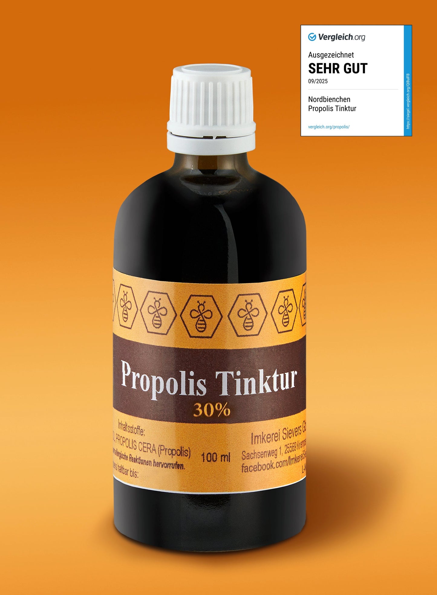 Propolis Tinktur auf einem Tisch mit anderen Nahrungsergänzungsmitteln zur Gesundheit.