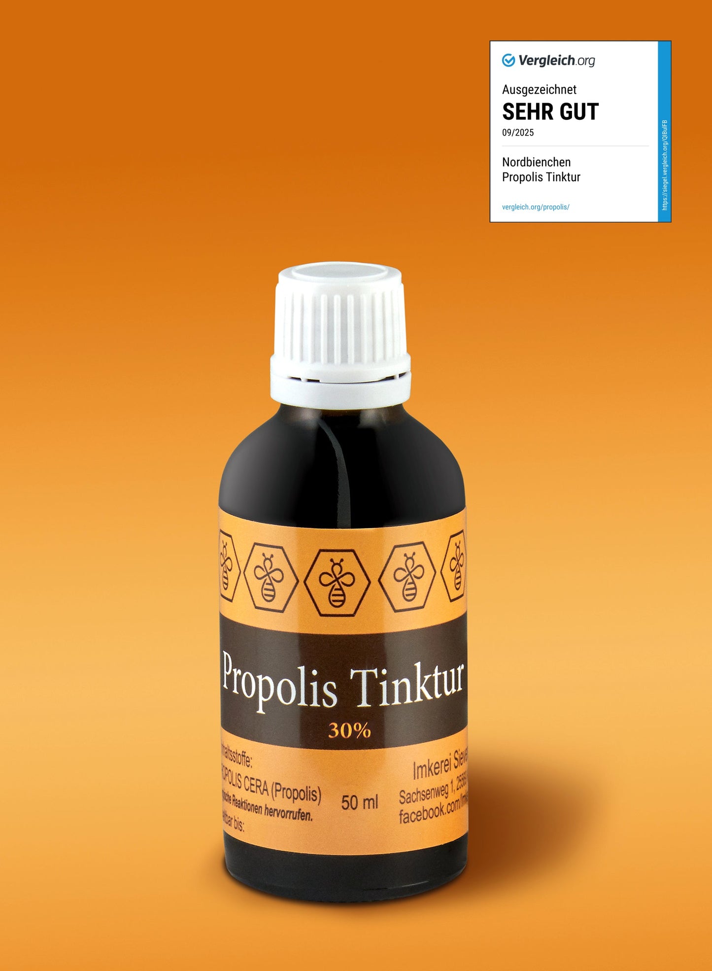 Visualisierung der Propolis Tinktur in einer robusten Verpackung für hochwertige Nahrungsergänzung.