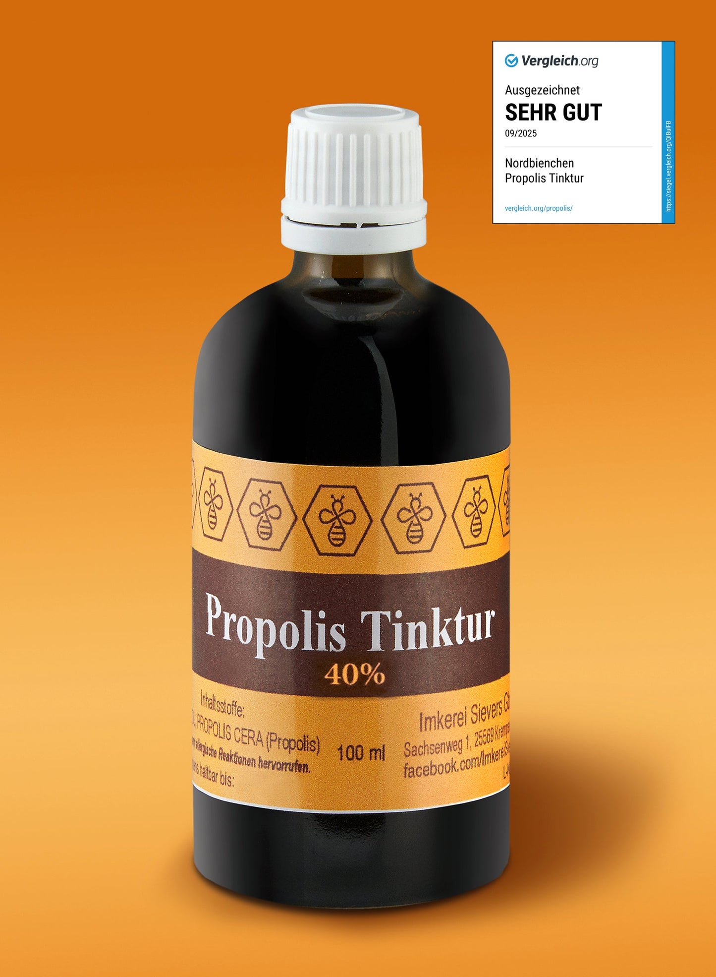 Ekovita Propolis Tinktur neben einer Bienenwabe, die die Verbindung zur Natur zeigt.