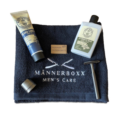 Rasierseife und Aftershave Balsam aus dem Männerboxx Set für eine perfekte Pflege.