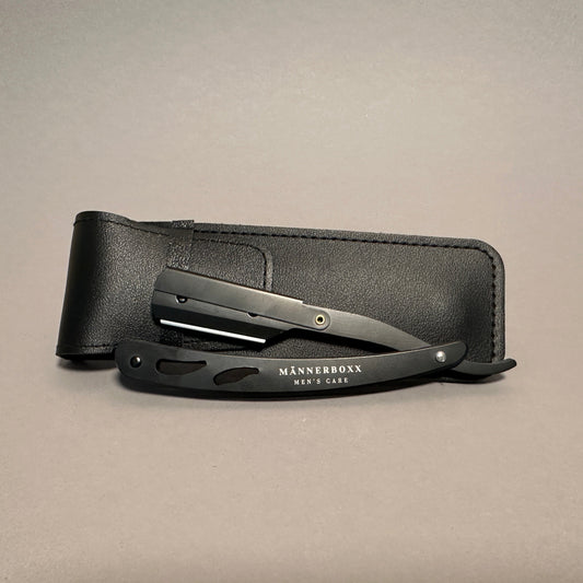 Premium Rasiermesser von Männerboxx im eleganten Lederetui, ideal für die klassische Rasur.