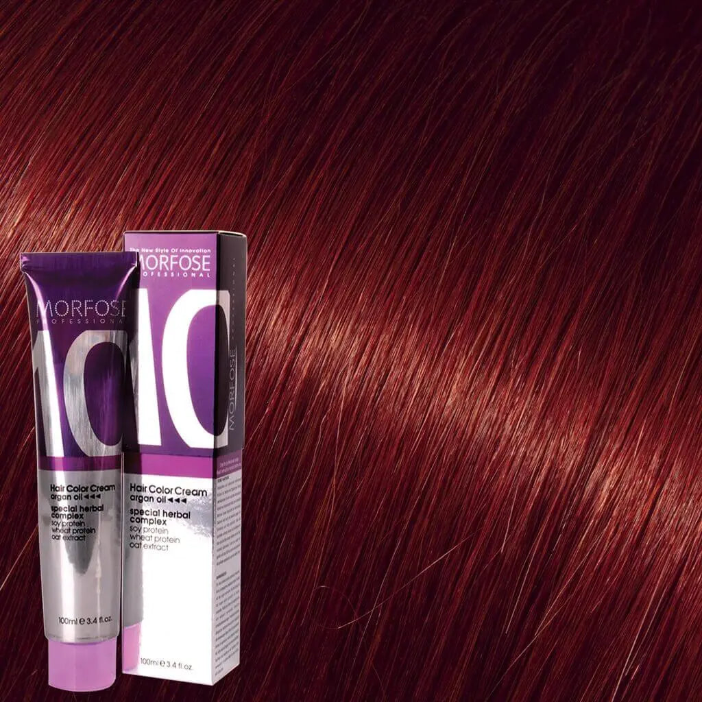 Morfose Haarfarbe Creme mit Arganöl für eine intensive und langanhaltende rote Farbe.