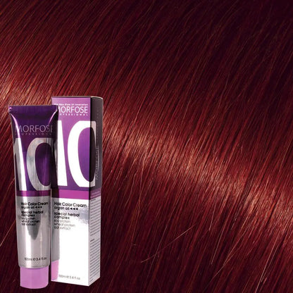 Morfose Haarfarbe Creme mit Arganöl für eine intensive und langanhaltende rote Farbe.