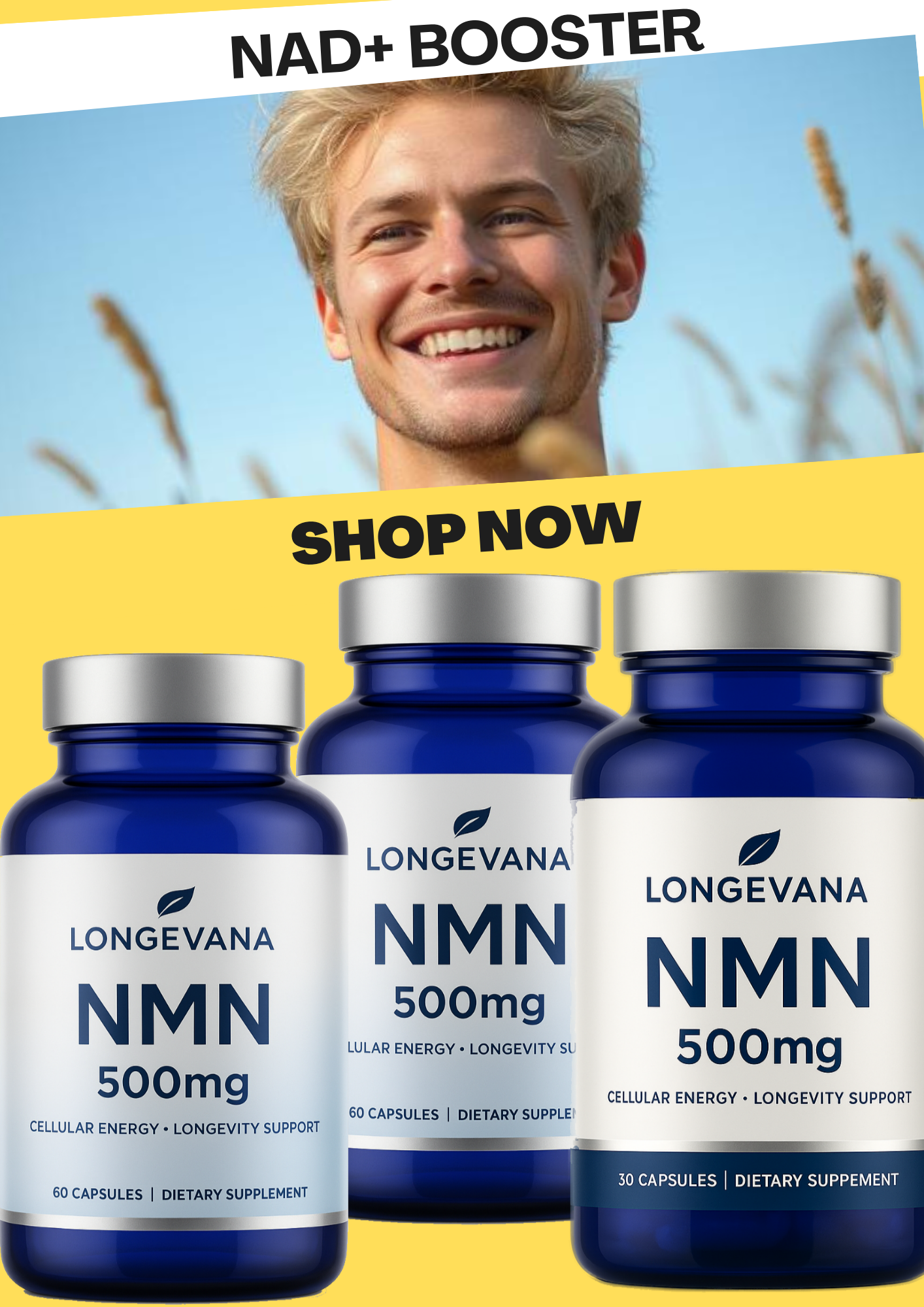 Hochdosierter Longevana NMN 500mg NAD+ Booster von ekovita in eleganter Verpackung