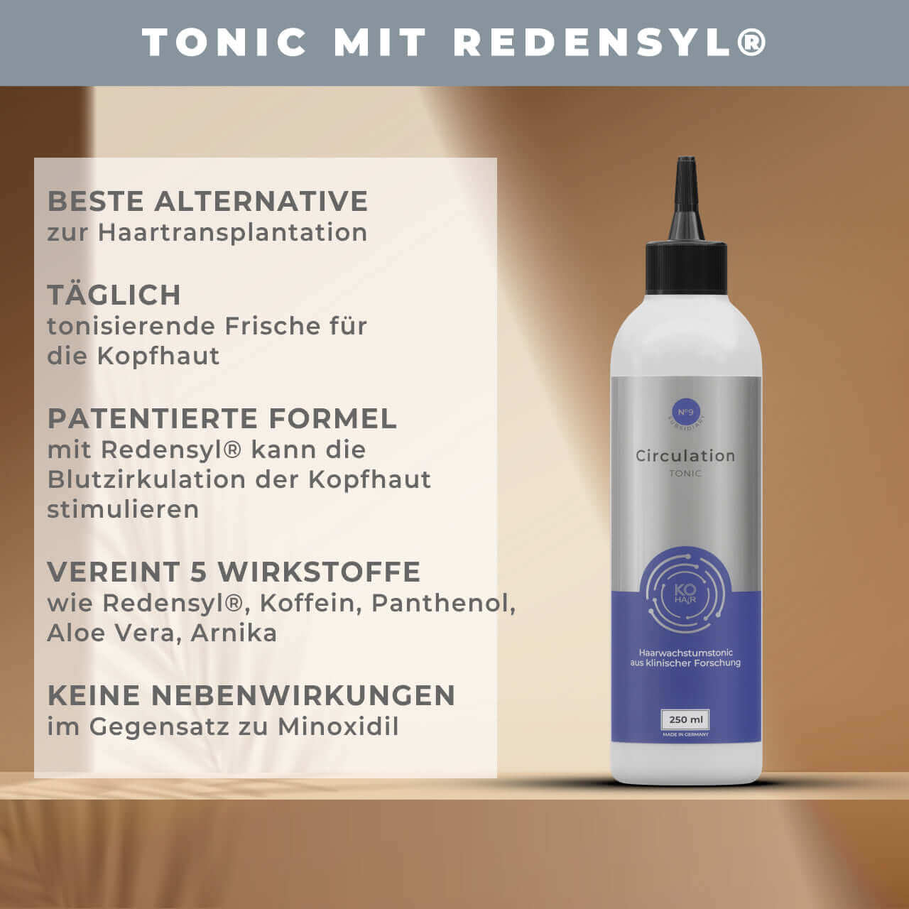 Calm-farbige Verpackung des KÖsmetik Circulation Tonic, ideal für effektive Haarpflege gegen Haarausfall.