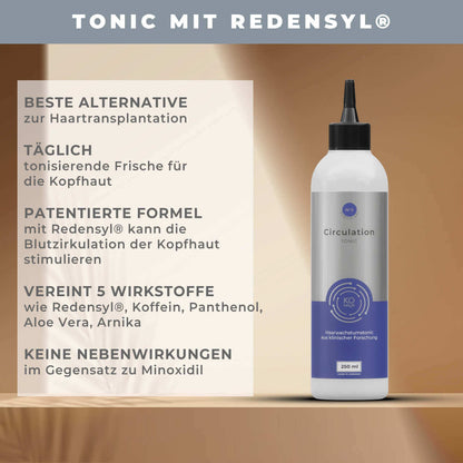 Calm-farbige Verpackung des KÖsmetik Circulation Tonic, ideal für effektive Haarpflege gegen Haarausfall.