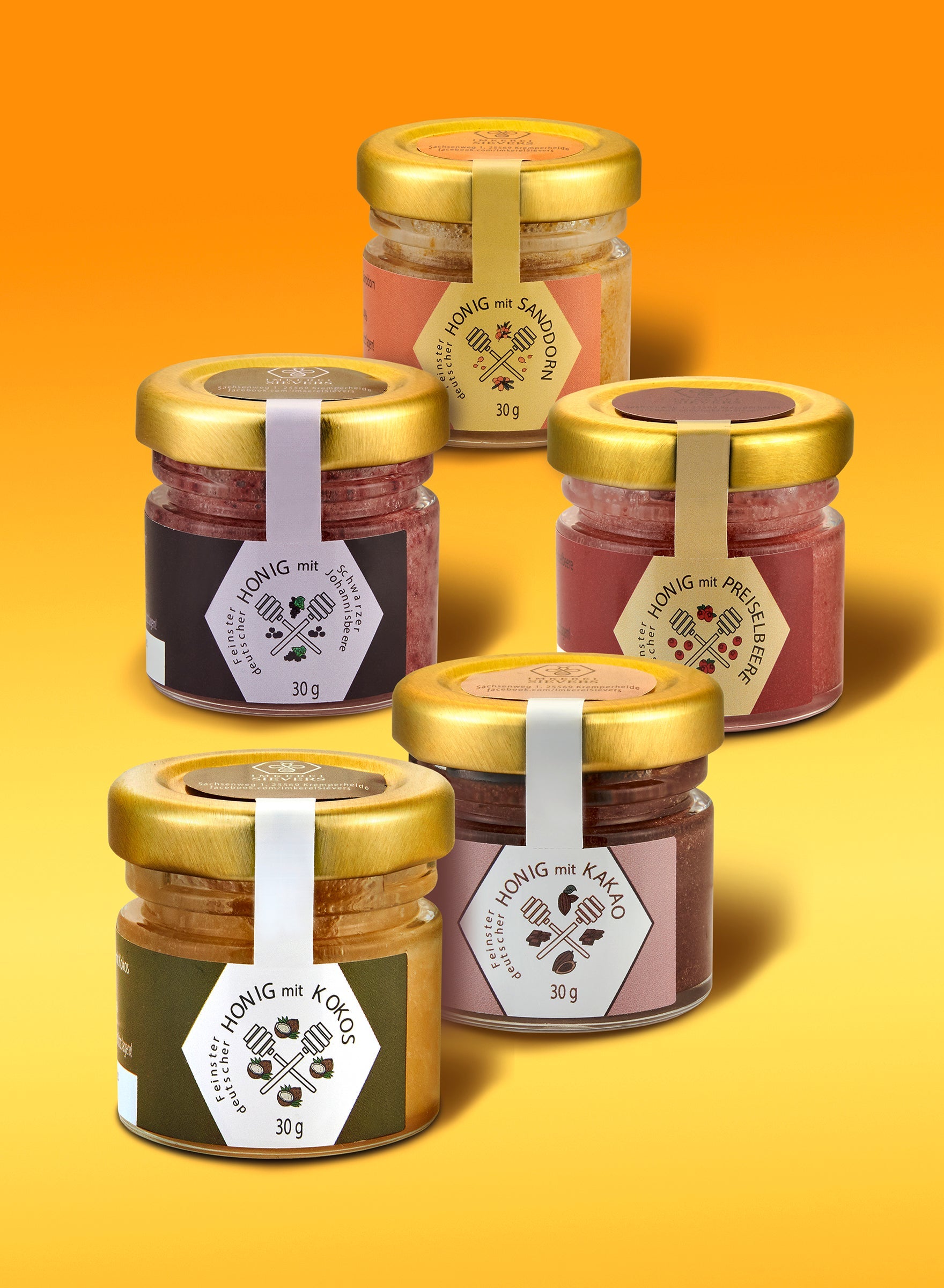 Premium Honig-Set von ekovita mit verschiedenen Honigsorten, perfekt für Honigliebhaber.