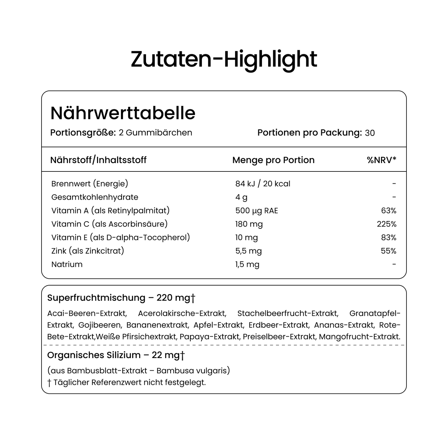 Superfruit Gummibärchen mit Vitamin C, A, E & Zink