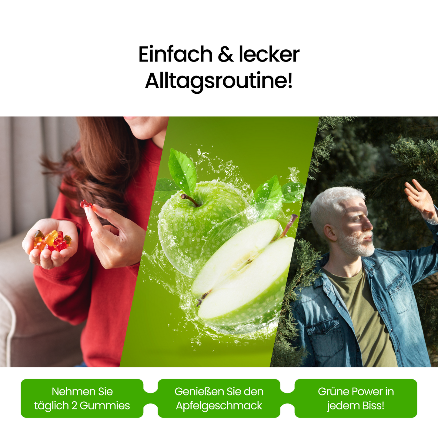 Grünes Superfood Gummibärchen mit Vitamin C & Zink – Apfel