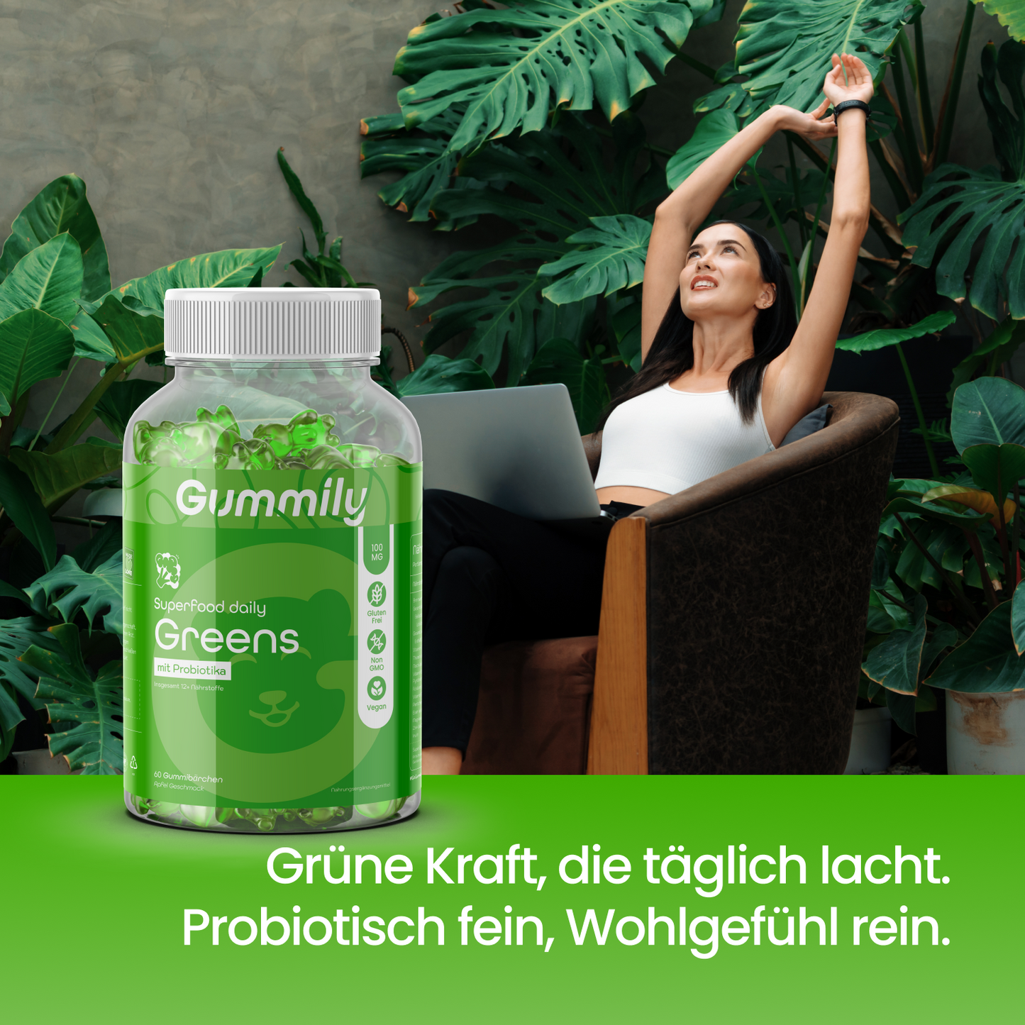 Grünes Superfood Gummibärchen mit Vitamin C & Zink – Apfel
