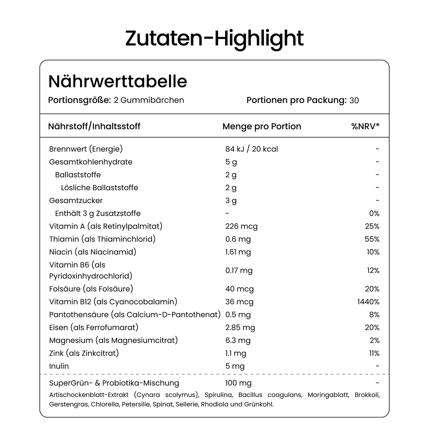 Grünes Superfood Gummibärchen mit Vitamin C & Zink – Apfel