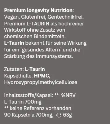 Schachtel der Taurin Kapseln, die die Marke drnoel-life.com und die Vorteile der Nahrungsergänzung zeigt.