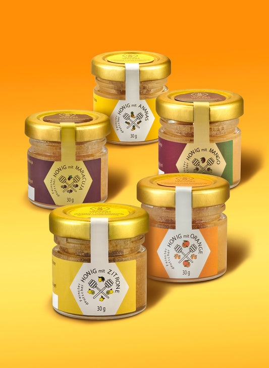Premium Honig-Set Tropenzauber mit 5 Sorten natürlichen Honigen für Honigliebhaber von Nordbienchen.