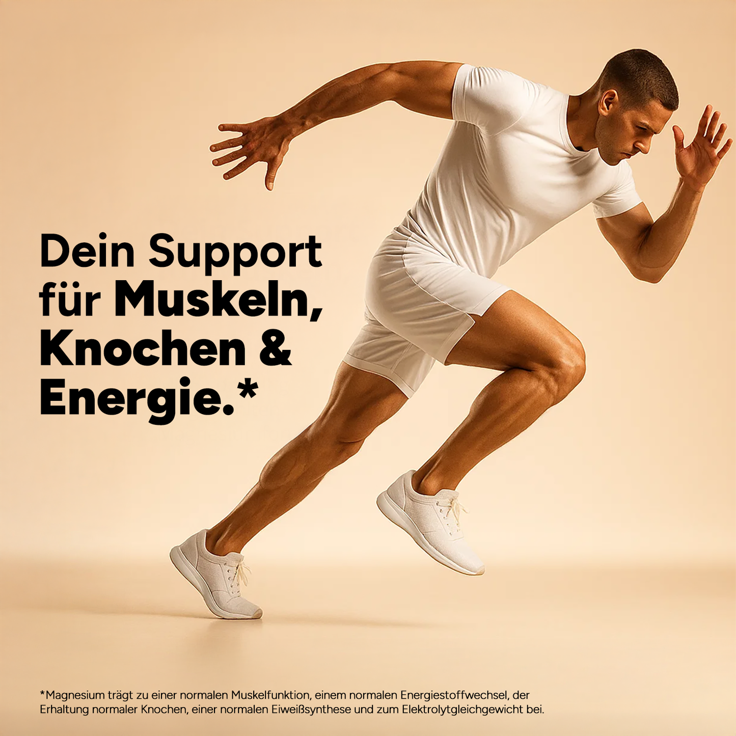 Die Verpackung des Magnesium Nahrungsergänzungsmittels auf weißem Hintergrund für klare Sichtbarkeit.