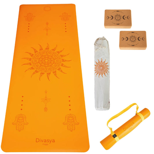 Yoga Set STARTER: Eco-PU Yogamatte mit 2x Yogablock, Tragegurt, Schutzhülle