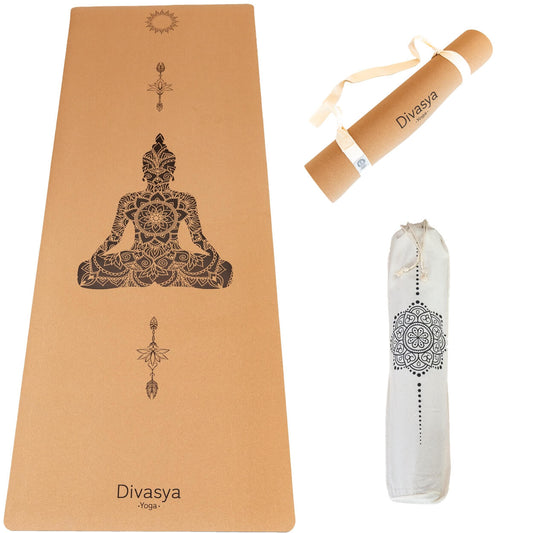 Yogamatte Kork: viele Yoga-Designs | inkl. Hülle & Tragegurt (Buddha)