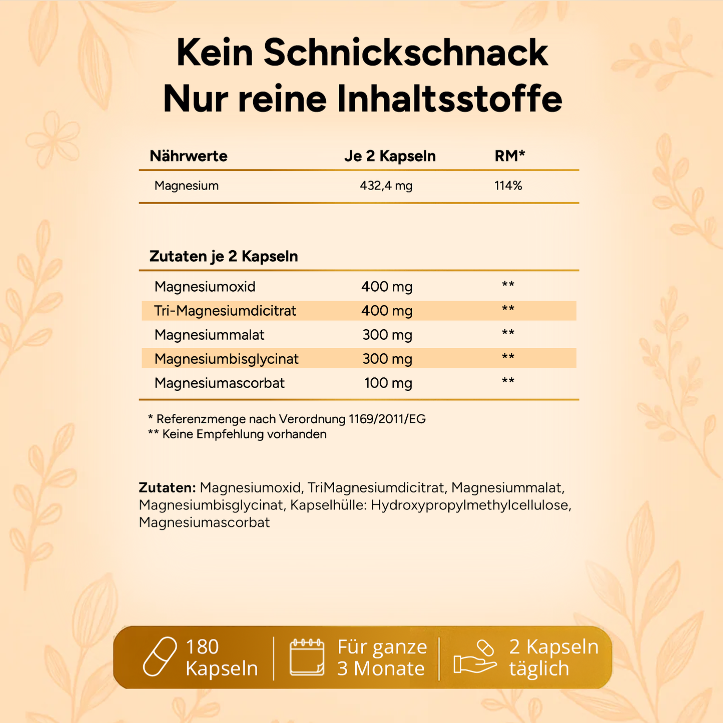 Ecovita Magnesium Komplex mit natürlichem Licht, um die hochwertige Premium-Qualität zu betonen.