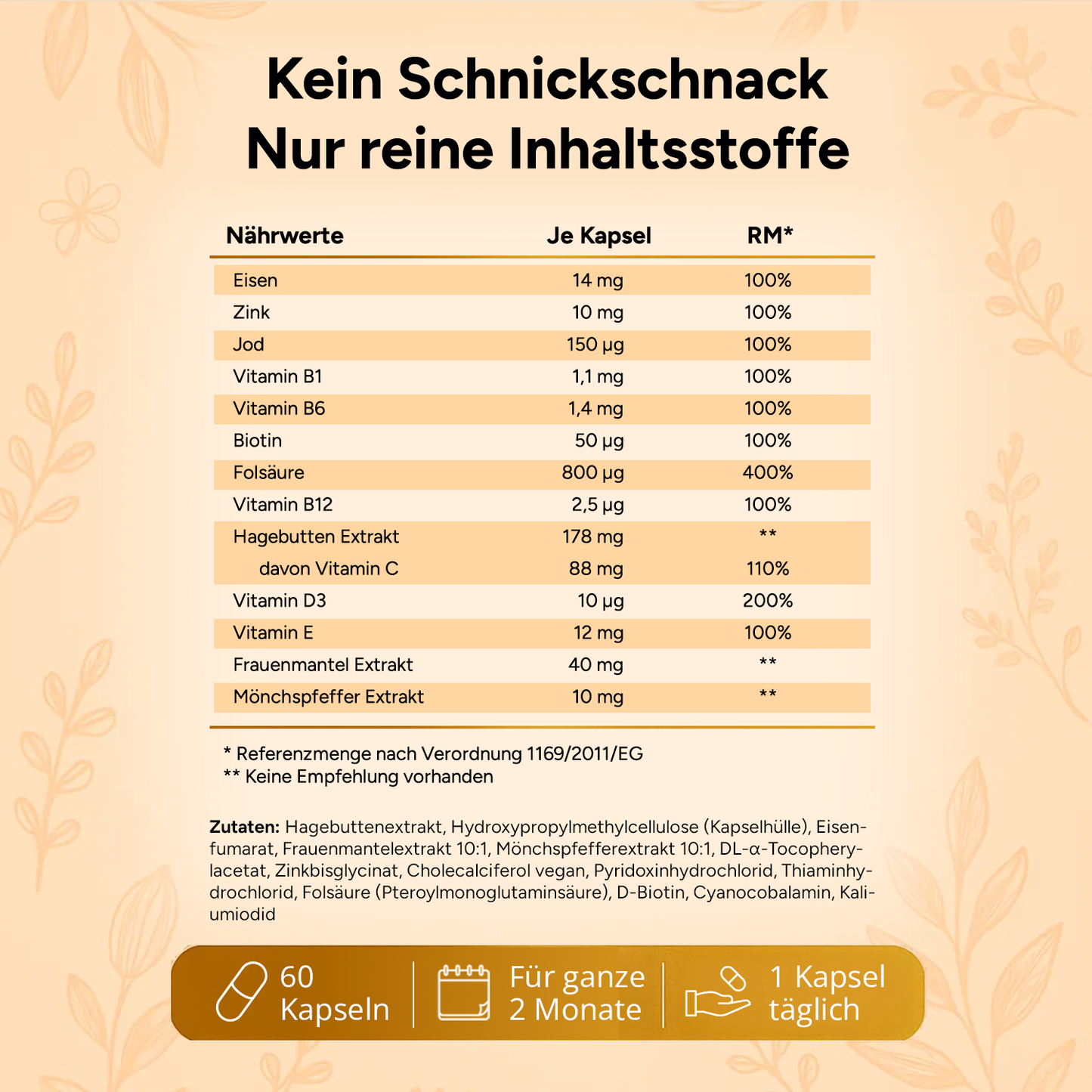 Verpackung der hochdosierten Kinderwunsch Vitamine, schön platziert auf einem Küchenregal.