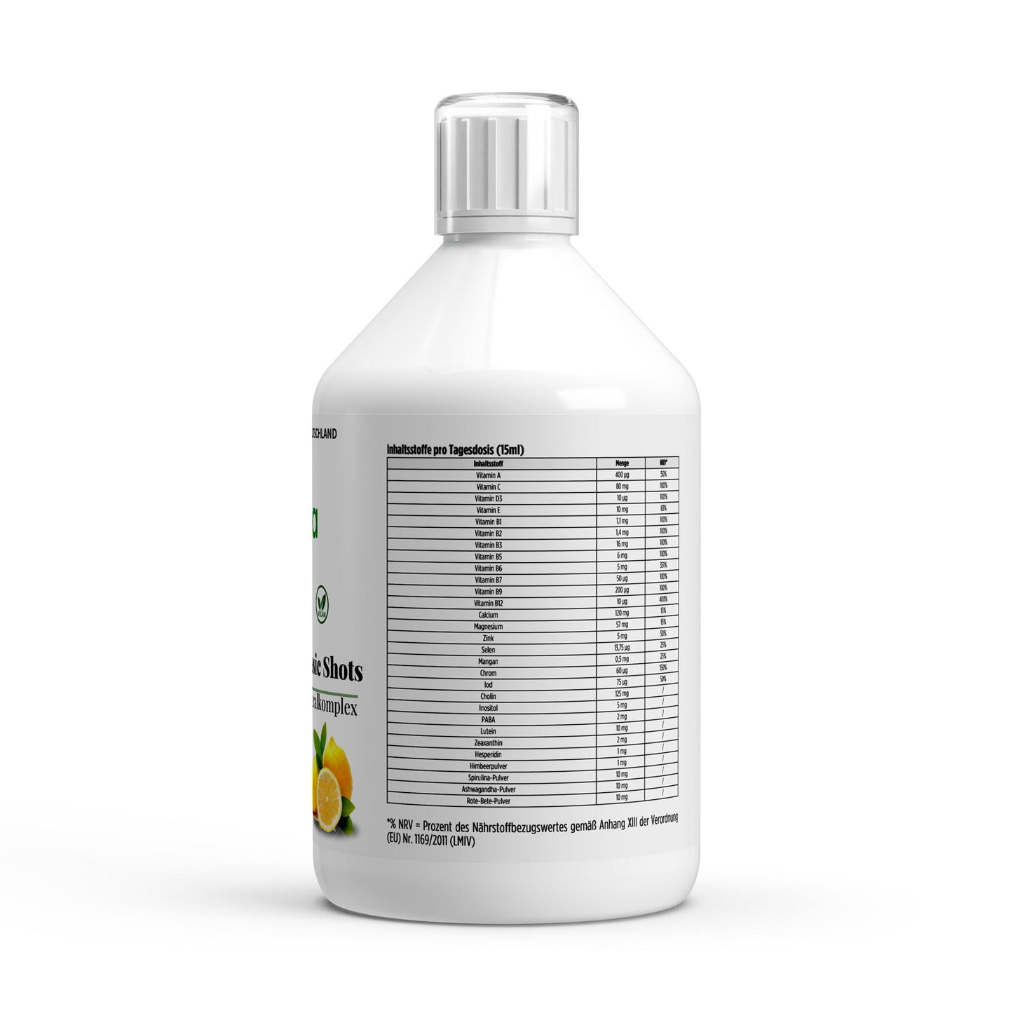 Detailaufnahme der veganen Multivitamin Shots von ChanceToBrand in handlicher Verpackung.