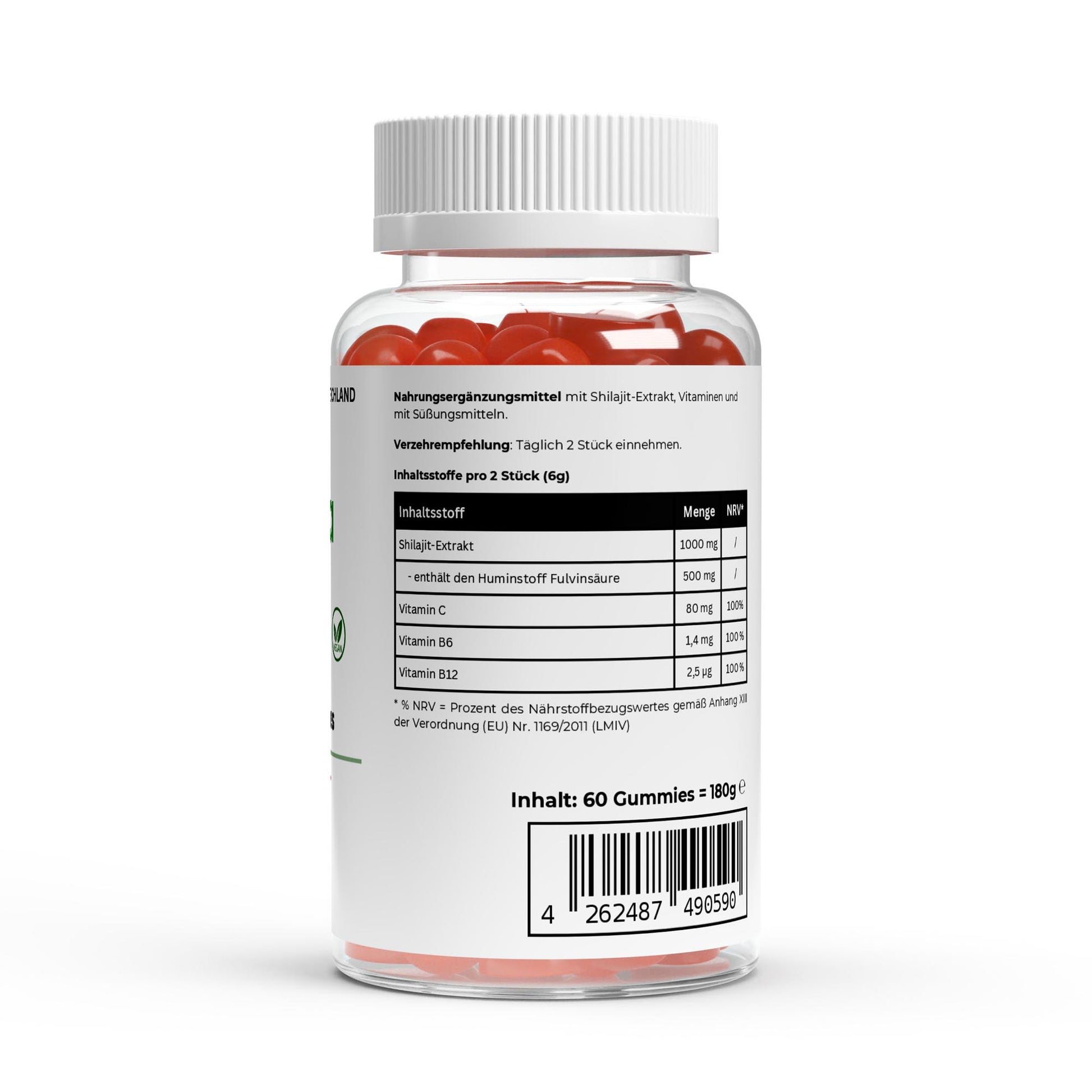 Verpackung der ChanceToBrand Shilajit Gummies, ideal für eine vegane Nahrungsergänzung im Alltag.