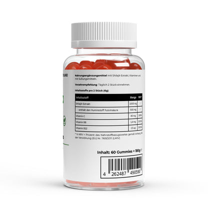 Verpackung der ChanceToBrand Shilajit Gummies, ideal für eine vegane Nahrungsergänzung im Alltag.