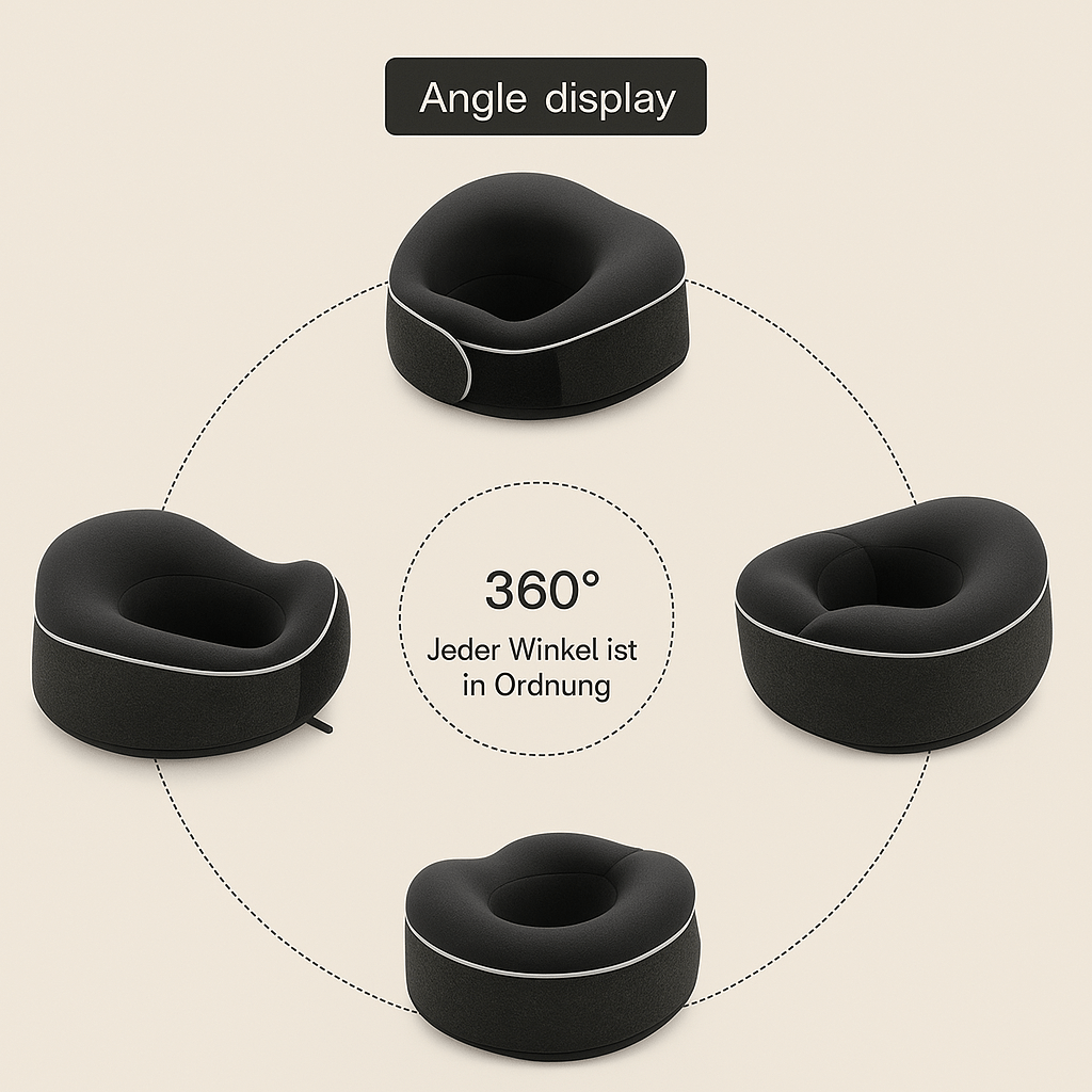 Das KÖsmetik Nackenkissen, leicht und kompakt, passend für das Handgepäck.