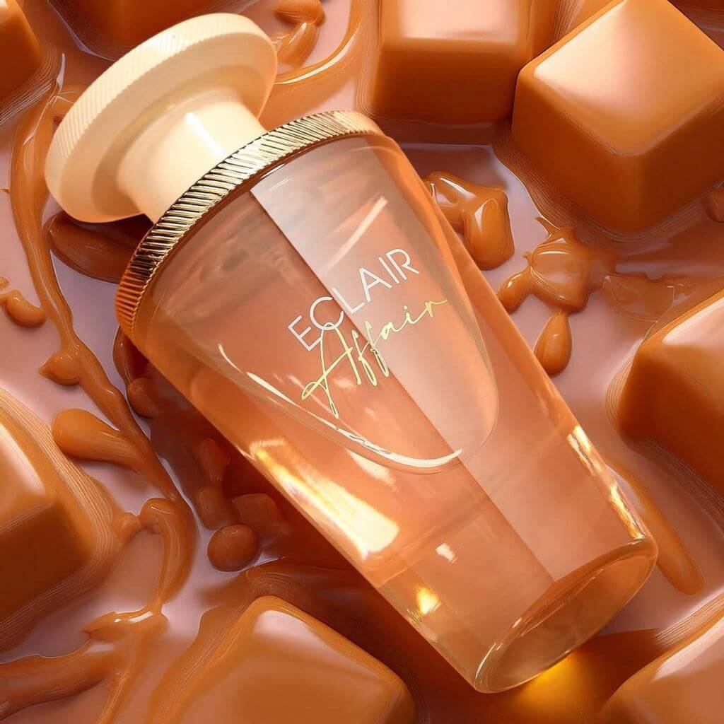 Detailansicht der Luxus Aroma Flasche des Eclair Affair Eau de Parfum, mit edlem Design und süßem Duft.