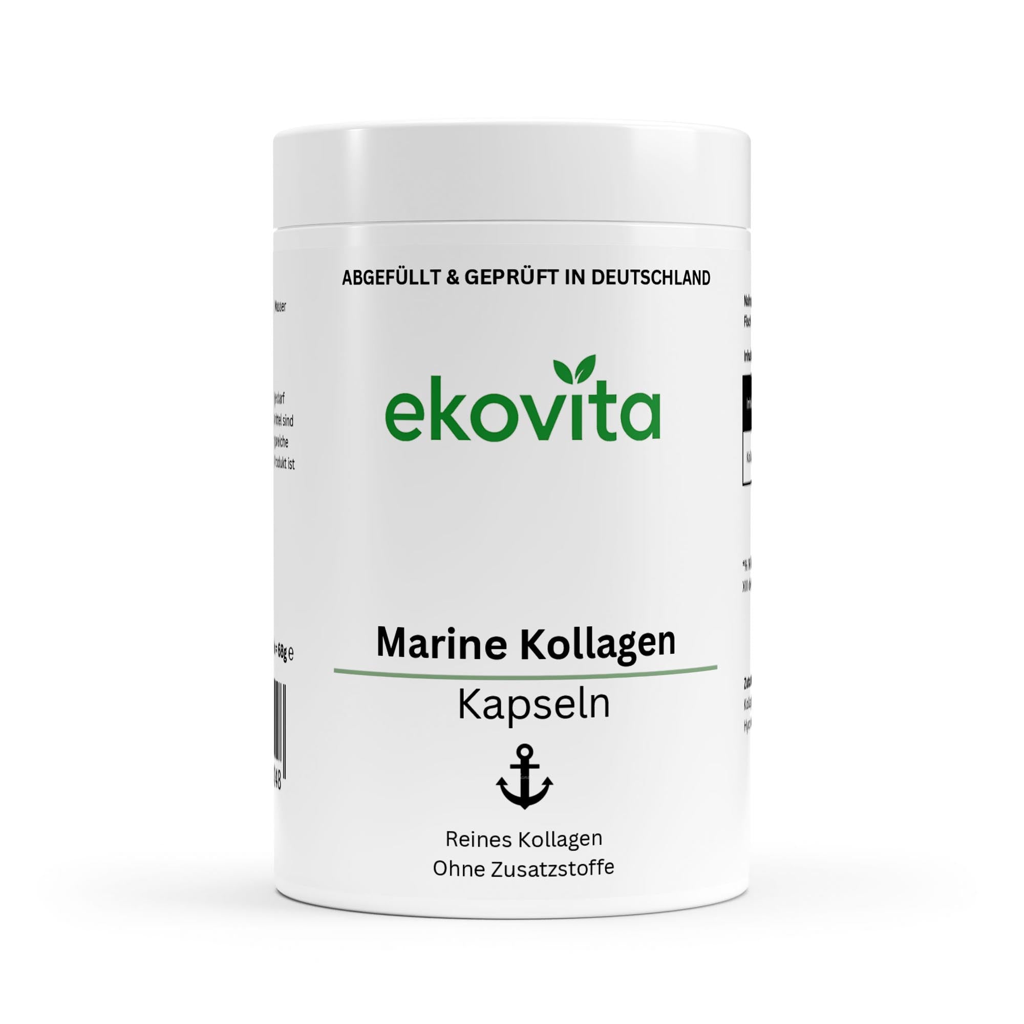 Marine Kollagen Kapseln von Ekovita für Haut- und Gelenkgesundheit in ansprechender Verpackung.