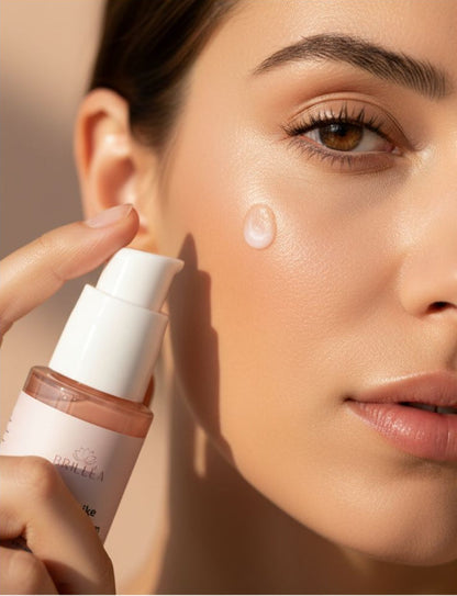 Anwendung des Brilléa Lifting-Effekt Serums auf dem Handrücken, zeigt die leichte Textur.