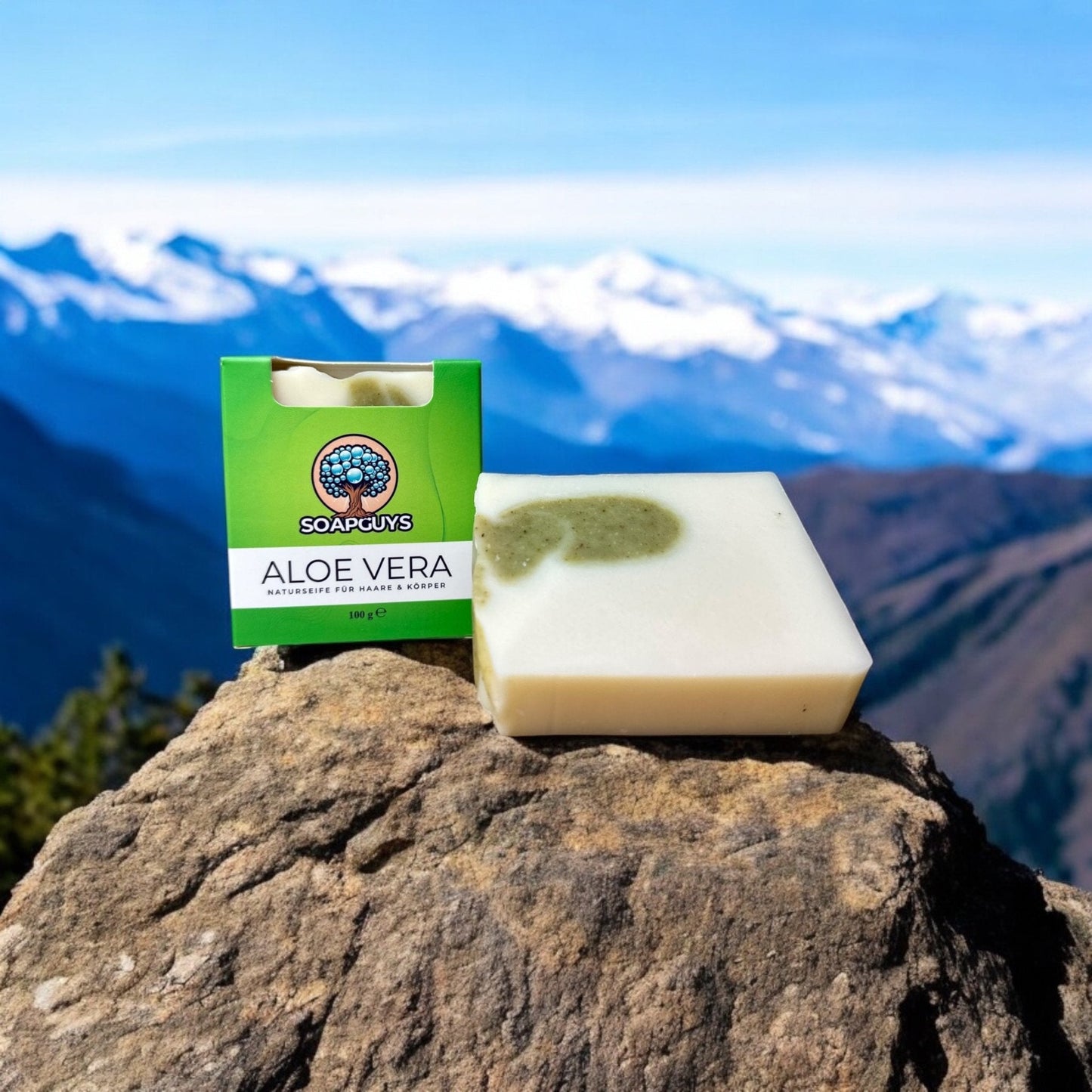Detailansicht der Aloe Vera Seife, die sanfte Textur unterstreicht die feuchtigkeitsspendenden Eigenschaften für Hautpflege.